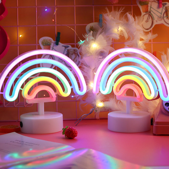 Cute Rainbow LED Night Light: pink, purple rainbow, kawaii, colorful style