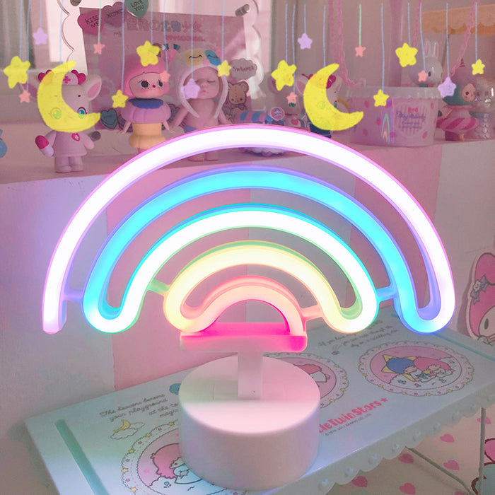 Cute Rainbow LED Night Light: pink, purple rainbow, kawaii, colorful style