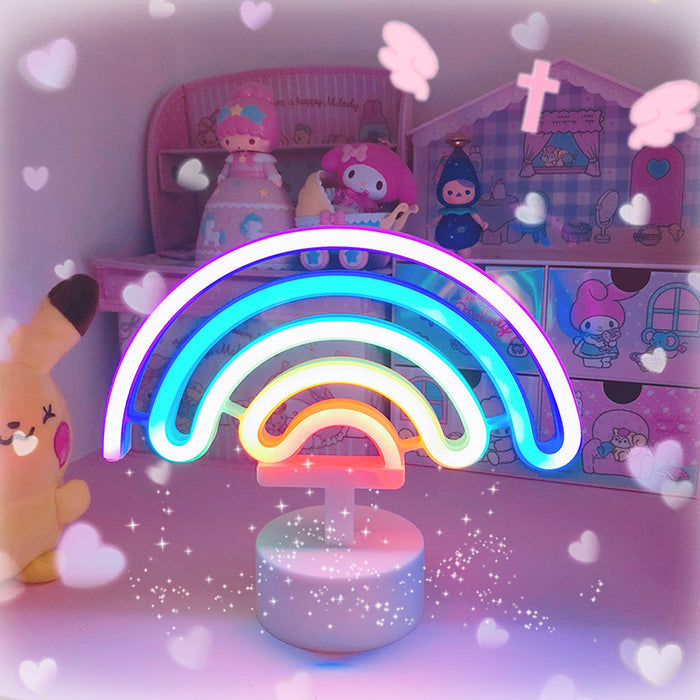 Cute Rainbow LED Night Light: pink, purple rainbow, kawaii, colorful style