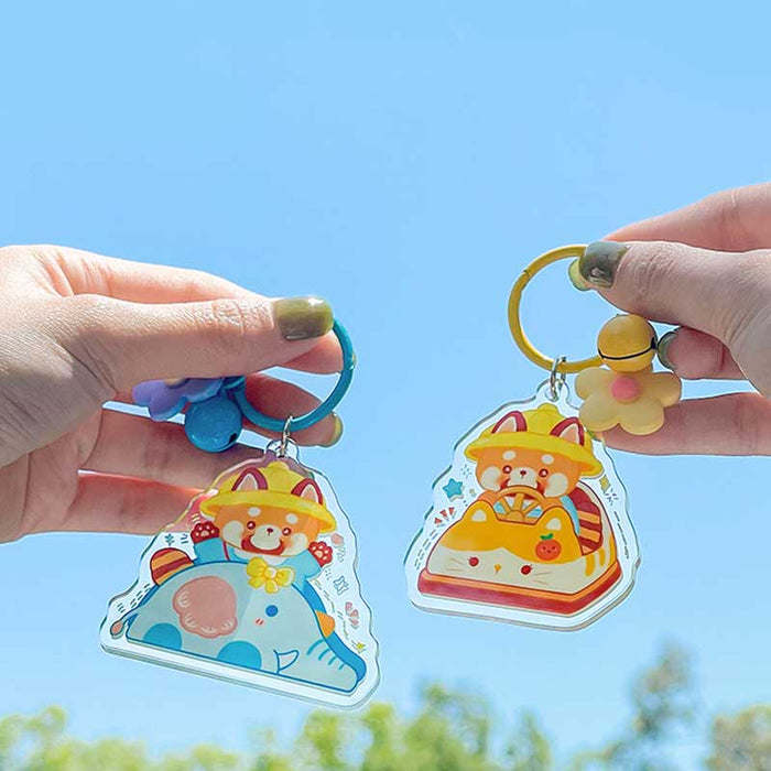 Cute Red Panda Keychain with Kawaii Designs: yellow, orange cartoon tiger characters, kawaii cartoon style