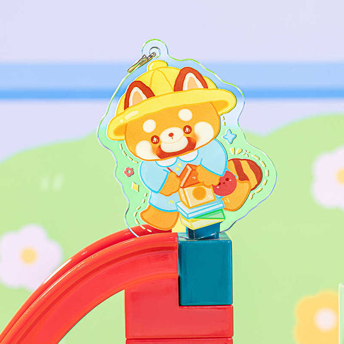 Cute Red Panda Keychain with Kawaii Designs: yellow, orange cartoon tiger characters, kawaii cartoon style
