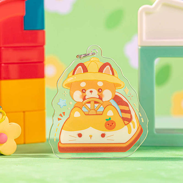 Cute Red Panda Keychain with Kawaii Designs: yellow, orange cartoon tiger characters, kawaii cartoon style
