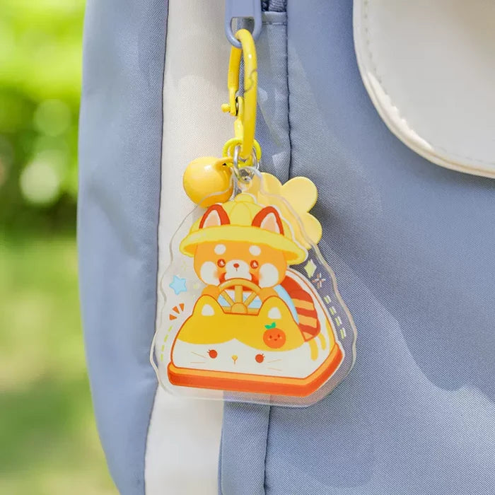 Cute Red Panda Keychain with Kawaii Designs: yellow, orange cartoon tiger characters, kawaii cartoon style