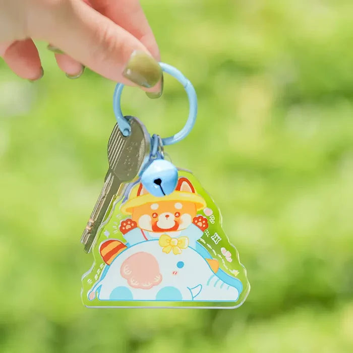 Cute Red Panda Keychain with Kawaii Designs: yellow, orange cartoon tiger characters, kawaii cartoon style