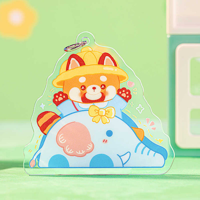 Cute Red Panda Keychain with Kawaii Designs: yellow, orange cartoon tiger characters, kawaii cartoon style