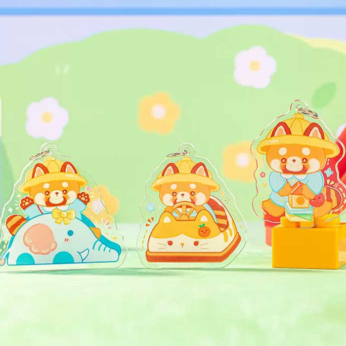 Cute Red Panda Keychain with Kawaii Designs: yellow, orange cartoon tiger characters, kawaii cartoon style