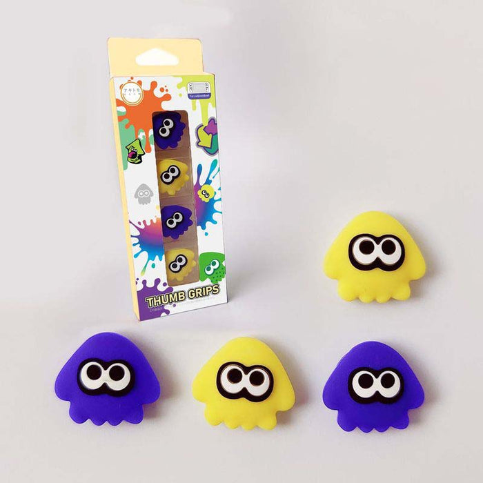 Cute Squid Switch Thumb Grips for Gaming: yellow, purple cartoon squid-like characters, cute cartoon/kawaii style