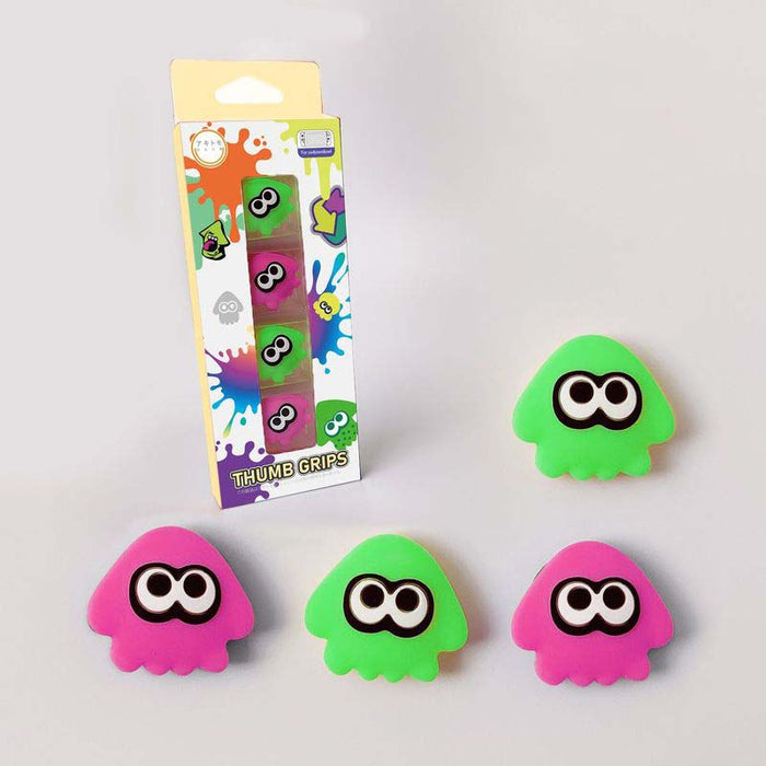 Cute Squid Switch Thumb Grips for Gaming: yellow, purple cartoon squid-like characters, cute cartoon/kawaii style