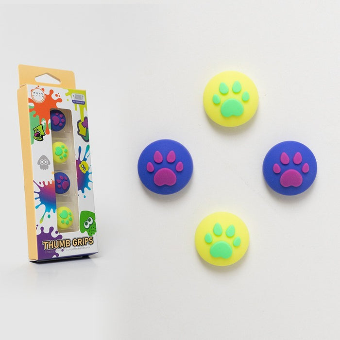 Cute Squid Switch Thumb Grips for Gaming: yellow, purple cartoon squid-like characters, cute cartoon/kawaii style