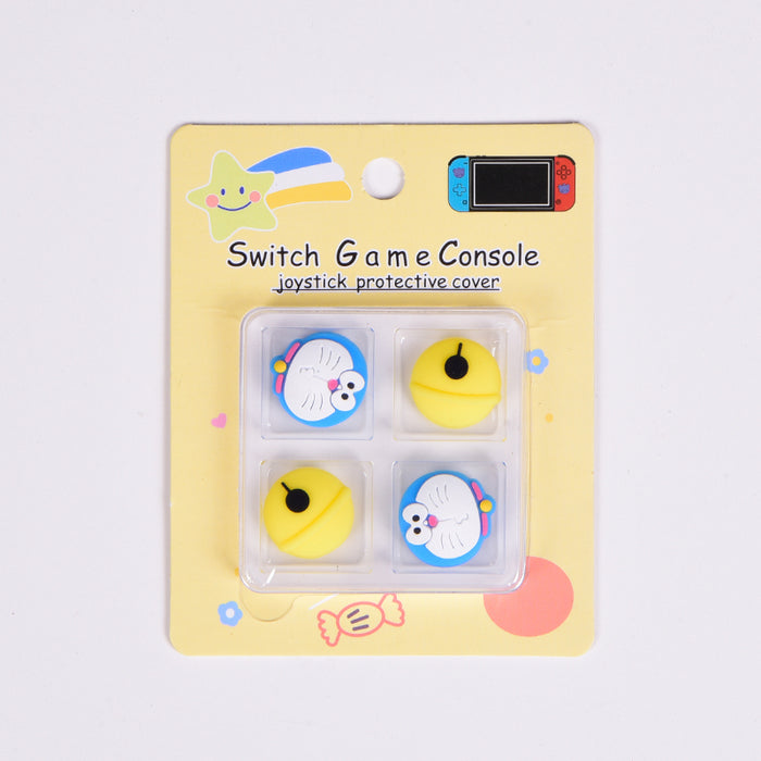 Cute Switch Joystick Caps for Gaming: yellow, blue Doraemon-like cartoon character, kawaii cartoon style