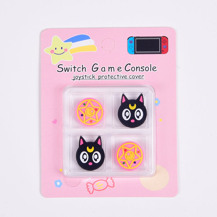 Cute Switch Joystick Caps for Gaming: yellow, blue Doraemon-like cartoon character, kawaii cartoon style
