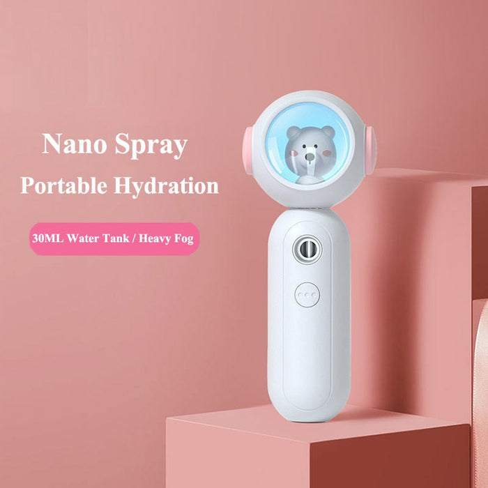 Cute Teddy Bear Travel-Size USB Nano Mister for Hydrating Facial Mist: white, light blue bear character, cute cartoon/kawaii