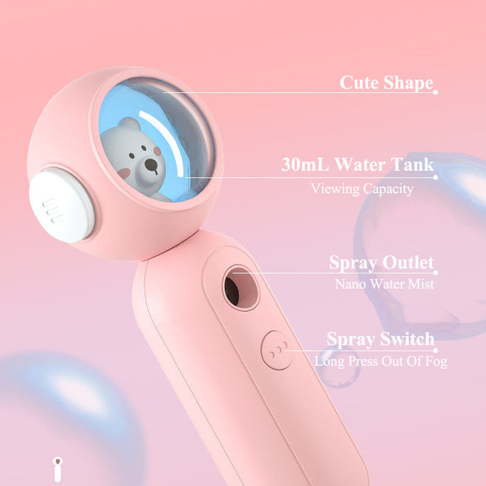Cute Teddy Bear Travel-Size USB Nano Mister for Hydrating Facial Mist: white, light blue bear character, cute cartoon/kawaii