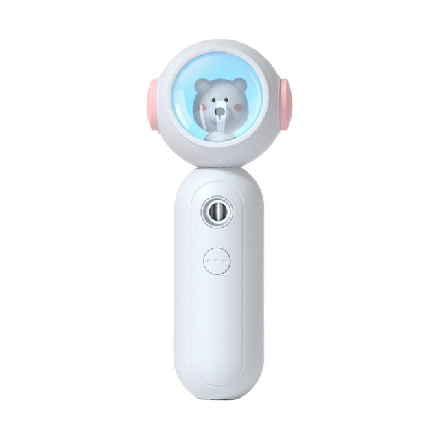 Cute Teddy Bear Travel-Size USB Nano Mister for Hydrating Facial Mist: white, light blue bear character, cute cartoon/kawaii