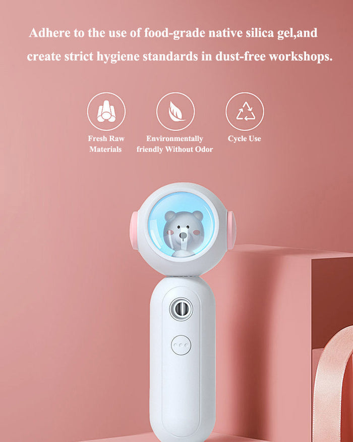 Cute Teddy Bear Travel-Size USB Nano Mister for Hydrating Facial Mist: white, light blue bear character, cute cartoon/kawaii
