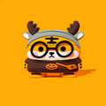 Cute Tiger AirPods Case with Protection: orange, brown bear-like character dressed as a reindeer, kawaii cartoon style