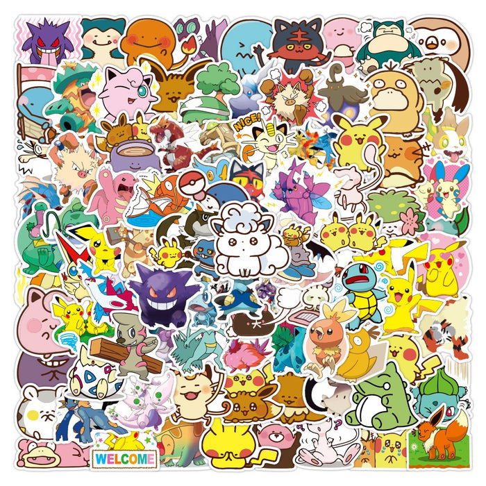 Cute Waterproof PVC Stickers for Customization: multicolor, yellow Pokémon characters, kawaii cartoon style
