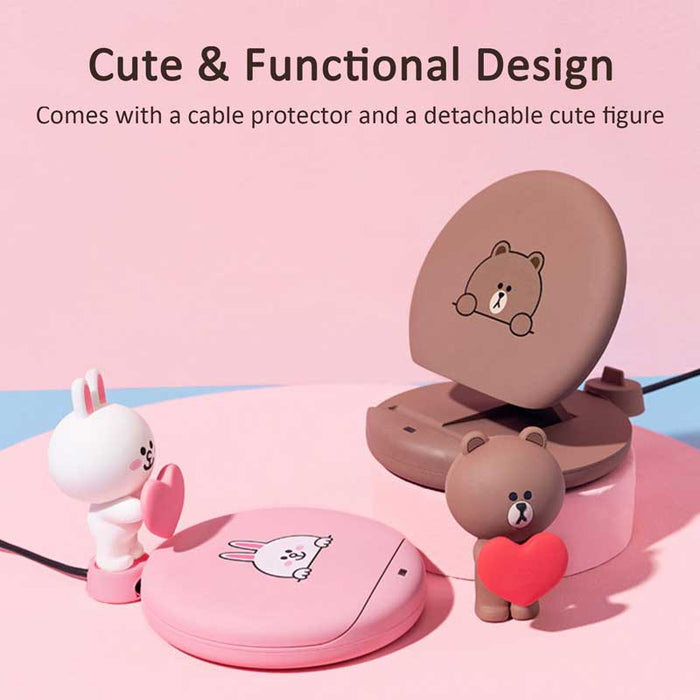 Cute Wireless Charger Stand for Qi-Devices: brown, pink brown bear character, cute cartoon kawaii style