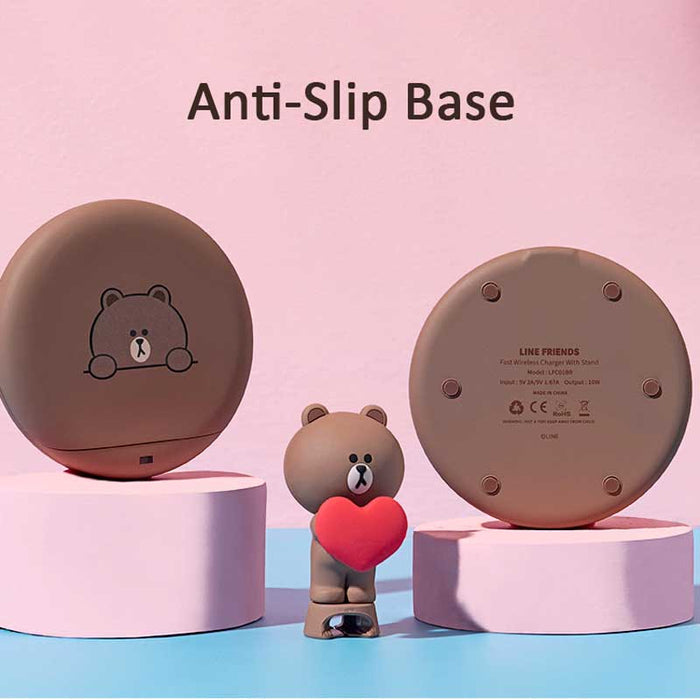 Cute Wireless Charger Stand for Qi-Devices: brown, pink brown bear character, cute cartoon kawaii style