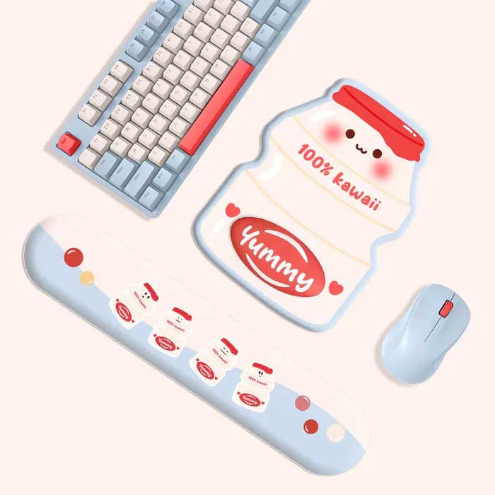Cute Yogurt Drink Wrist Rest Set: light blue, white cute milk carton character/theme, kawaii cartoon style