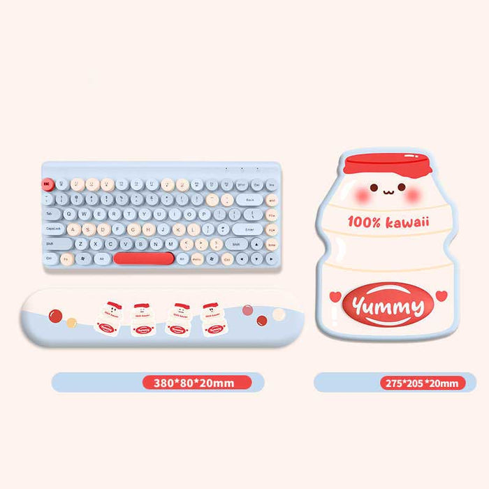 Cute Yogurt Drink Wrist Rest Set: light blue, white cute milk carton character/theme, kawaii cartoon style