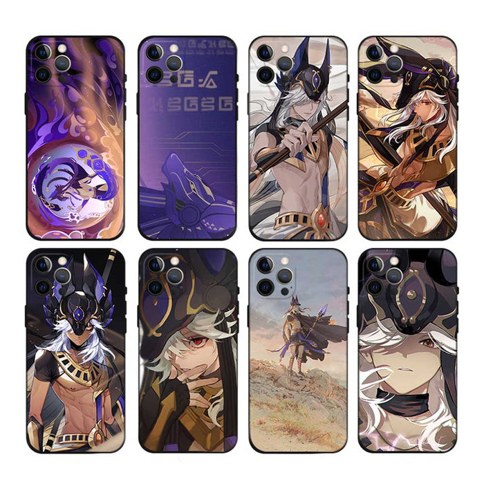 Cyno Genshin Impact Phone Case: black, purple anime-style character theme, anime, fantasy, decorative style