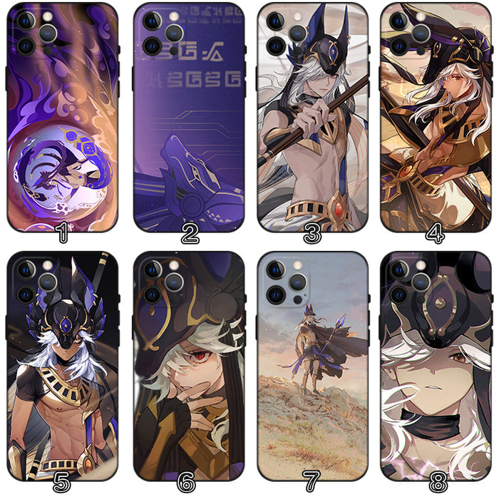 Cyno Genshin Impact Phone Case: black, purple anime-style character theme, anime, fantasy, decorative style