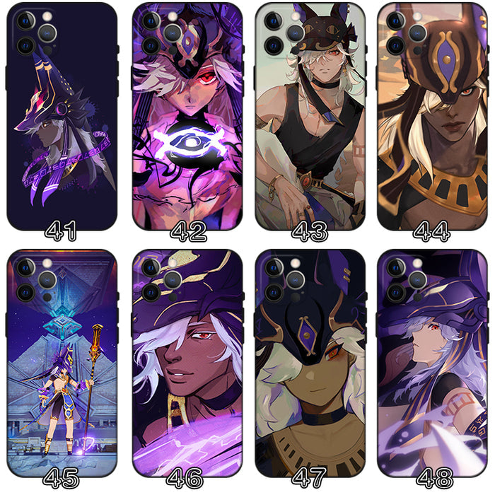 Cyno Genshin Impact Phone Case: black, purple anime-style character theme, anime, fantasy, decorative style