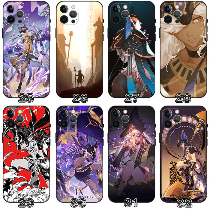 Cyno Genshin Impact Phone Case: black, purple anime-style character theme, anime, fantasy, decorative style