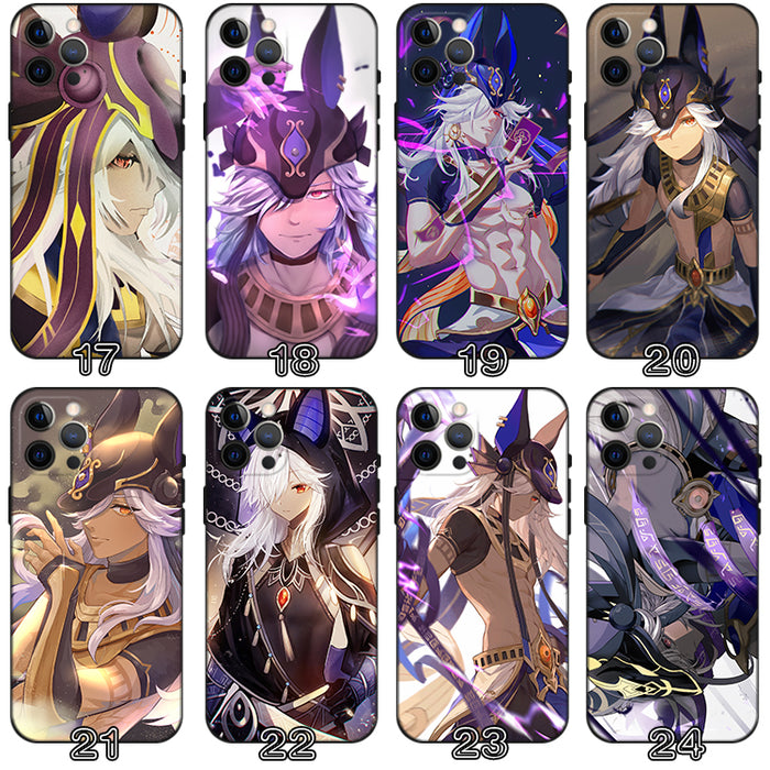 Cyno Genshin Impact Phone Case: black, purple anime-style character theme, anime, fantasy, decorative style