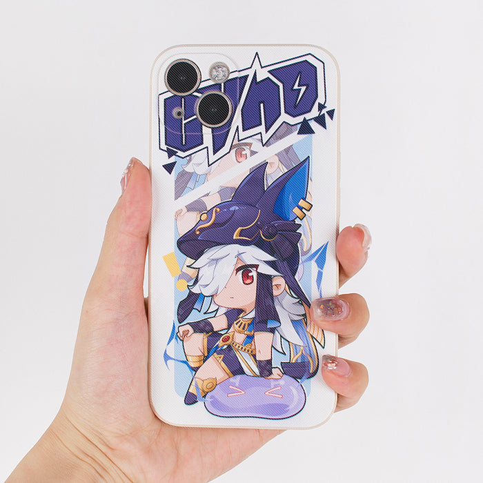 Cyno Genshin Impact Phone Cases: white, purple anime-style female character, anime, cartoon, kawaii style
