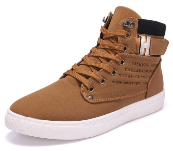Daily High Top Faux Leather Boots for Men's Casual Wear: tan brown, white high-top sneaker, casual streetwear style