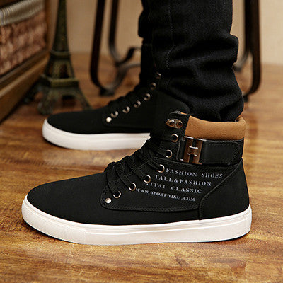 Daily High Top Faux Leather Boots for Men's Casual Wear: tan brown, white high-top sneaker, casual streetwear style