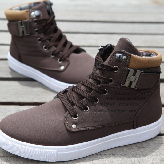 Daily High Top Faux Leather Boots for Men's Casual Wear: tan brown, white high-top sneaker, casual streetwear style