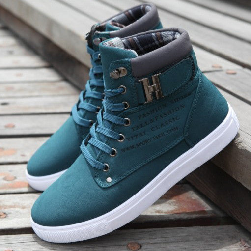 Daily High Top Faux Leather Boots for Men's Casual Wear: tan brown, white high-top sneaker, casual streetwear style