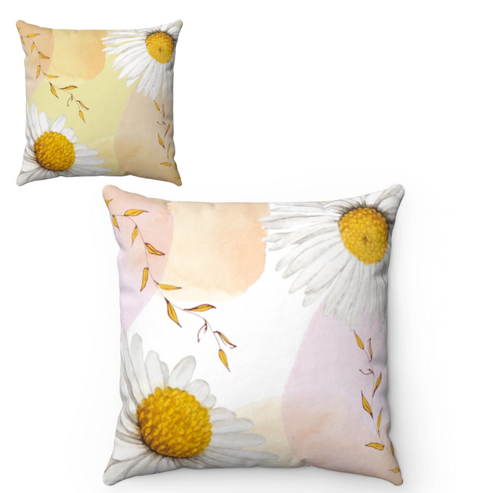 Daisy Accent Cushions, Home Decor in Multiple Sizes: white, yellow daisies and leafy branches, floral watercolor style