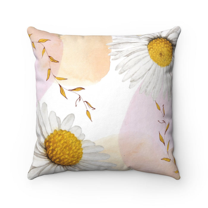 Daisy Accent Cushions, Home Decor in Multiple Sizes: white, yellow daisies and leafy branches, floral watercolor style