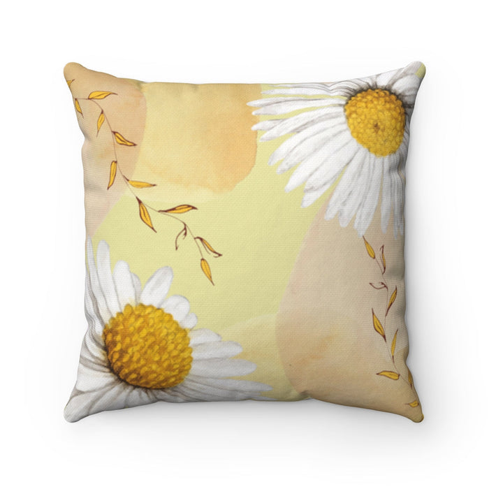 Daisy Accent Cushions, Home Decor in Multiple Sizes: white, yellow daisies and leafy branches, floral watercolor style