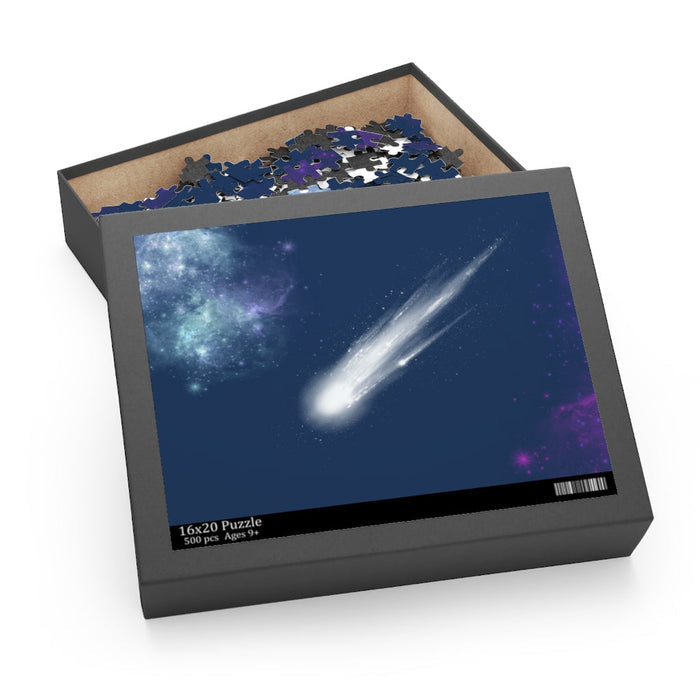 Darting Comet Universe Jigsaw Puzzle, 500-Piece: dark gray, navy blue comet in outer space, realistic space illustration styl