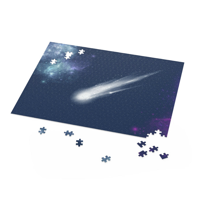 Darting Comet Universe Jigsaw Puzzle, 500-Piece: dark gray, navy blue comet in outer space, realistic space illustration styl