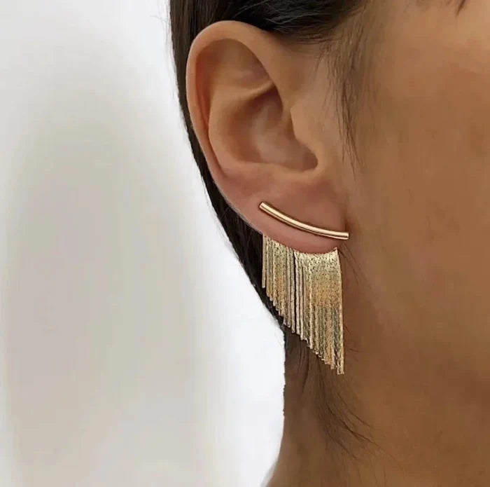 Dazzling Fringe Statement Earrings: gold ear cuff earring, minimal modern style