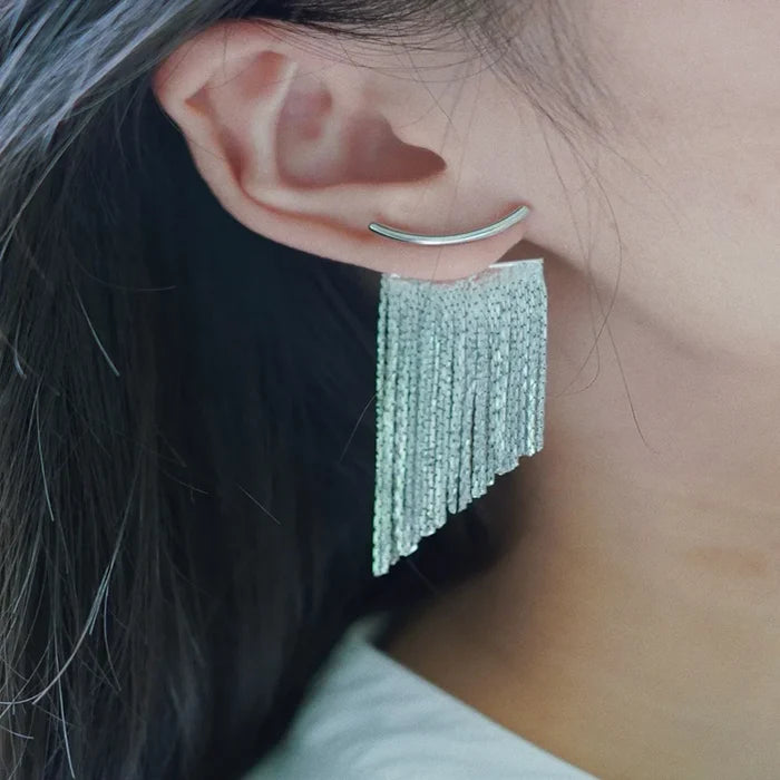 Dazzling Fringe Statement Earrings: gold ear cuff earring, minimal modern style