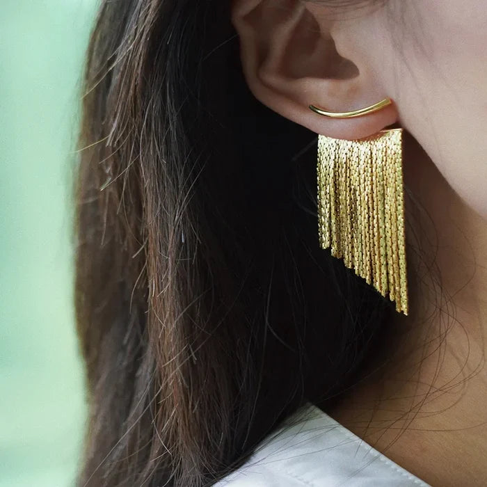 Dazzling Fringe Statement Earrings: gold ear cuff earring, minimal modern style