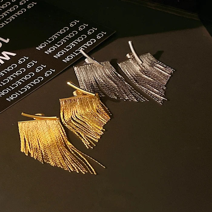 Dazzling Fringe Statement Earrings: gold ear cuff earring, minimal modern style
