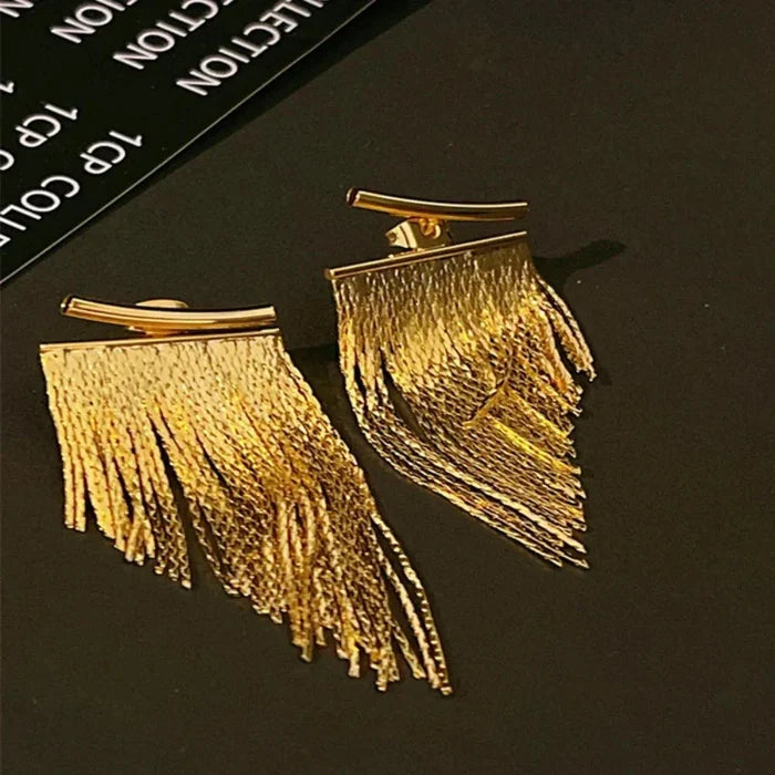 Dazzling Fringe Statement Earrings: gold ear cuff earring, minimal modern style