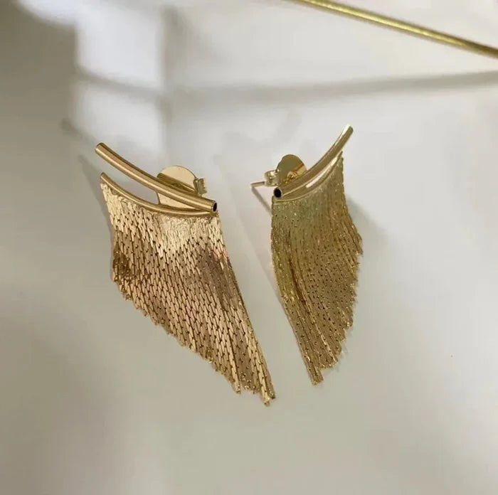 Dazzling Fringe Statement Earrings: gold ear cuff earring, minimal modern style