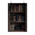 Decorative Poster for Book Lovers: black, dark brown bookshelf with books, realistic, dark vintage library aesthetic style