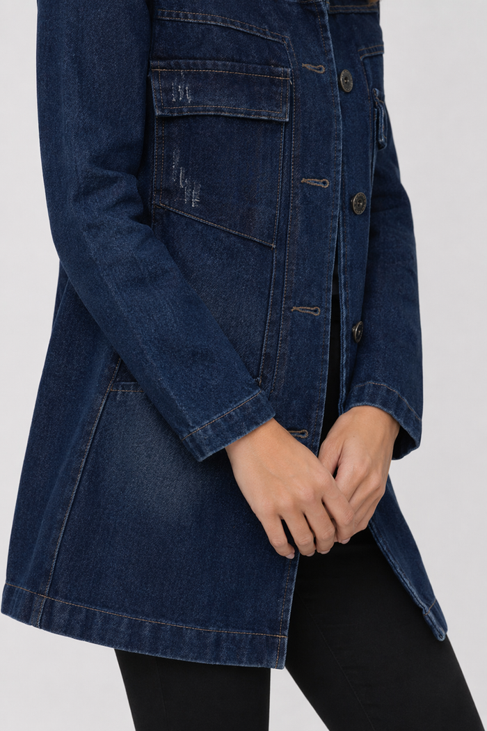 Denim Jacket for Women - Medium Length DARK BLUE