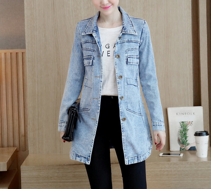 Denim Jacket for Women, Medium Length: dark blue, light blue denim coat/jacket, casual style