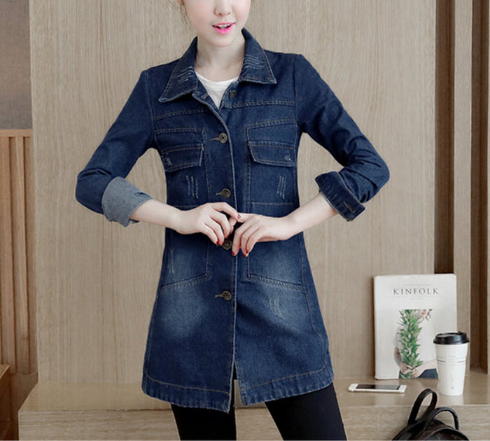 Denim Jacket for Women, Medium Length: dark blue, light blue denim coat/jacket, casual style